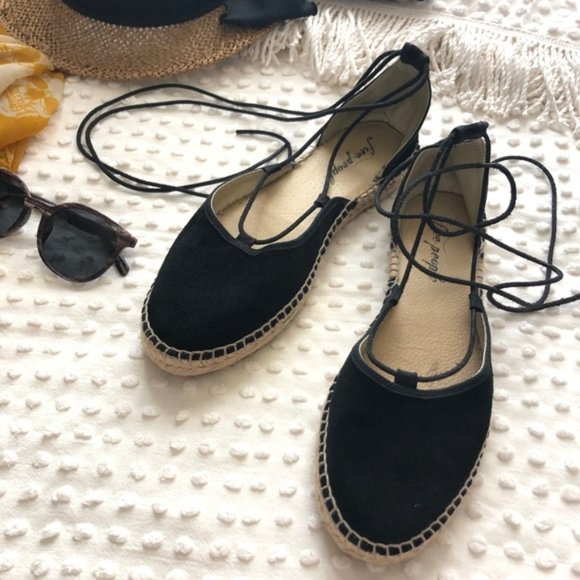 Free People Shoes - Free People Black Suede Marina Lace Up Espadrilles